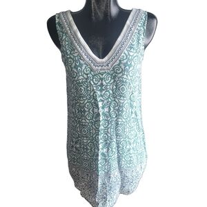 Green and White Sleeveless V Neckline Tunic Dress Sz.S